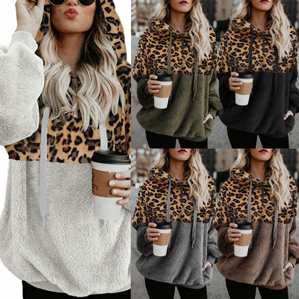 Leopard Print Hooded Sweater Loose Fall Winter Women Hoodies - Hoodies -  Trend Goods
