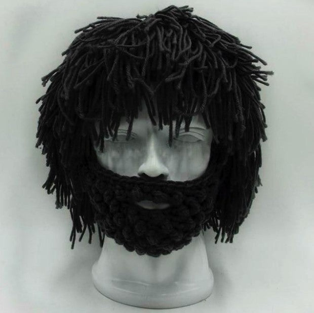 Party spoof knit wool hats beard and wig hats - Knitted Hats -  Trend Goods