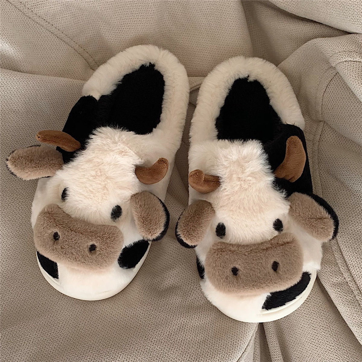 Soft Fluffy Winter Warm Cute Cartoon Milk Cow House Slippers - Slippers -  Trend Goods