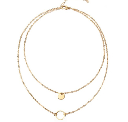 Gold Color Double Layer Round Pendant Necklace - Necklaces -  Trend Goods