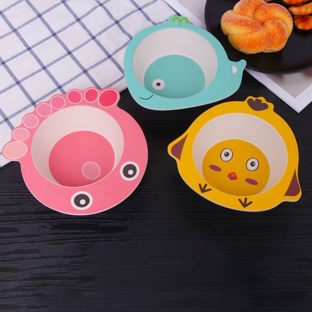 Animal Cartoon Bamboo Fiber Children Baby Plate - Baby Bowls -  Trend Goods