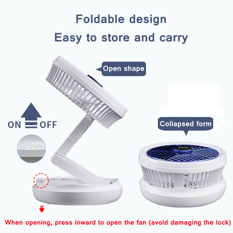 USB Charging Foldable Table Fan Wall Mounted Hanging Ceiling Fan With LED Light 4 Speed Adjustable - Fans -  Trend Goods
