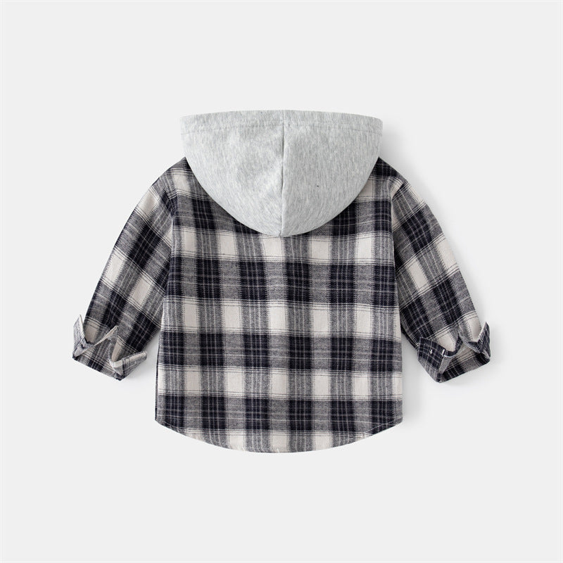 Baby Long-sleeved Plaid Hooded Shirt - Shirts -  Trend Goods