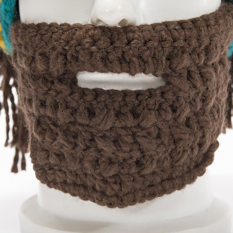 Party spoof knit wool hats beard and wig hats - Knitted Hats -  Trend Goods