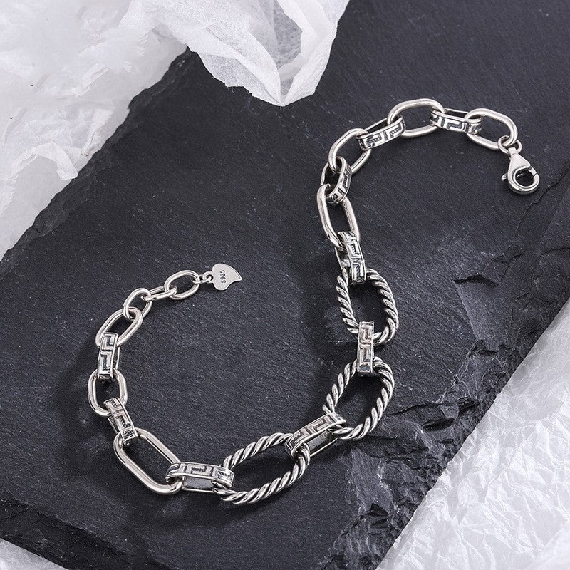 S925 Silver Bracelet Classic Great Wall Print Punk Style - Bracelets -  Trend Goods