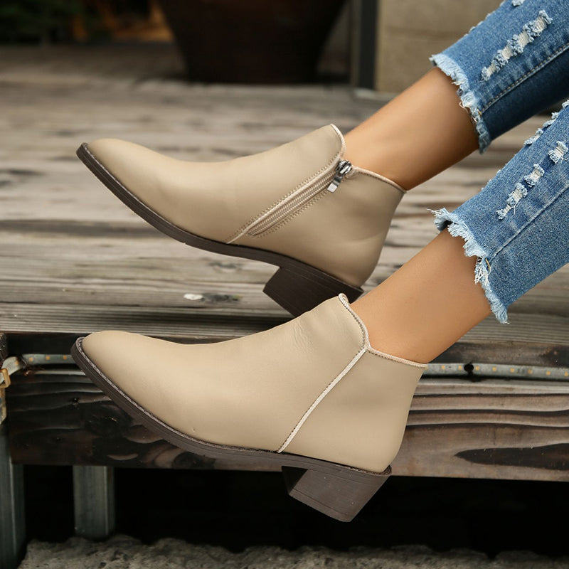 Mid Heel Waterproof Side Zipper Ankle Boots - Boots -  Trend Goods