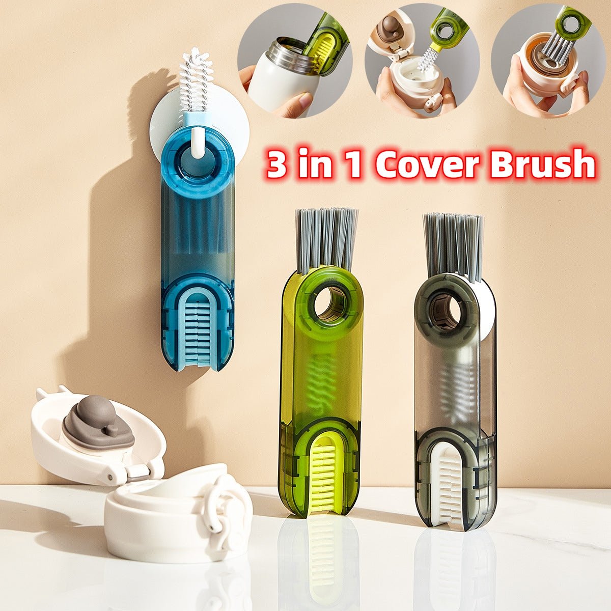 3 In 1 Tiny Bottle Cup Cover Brush Straw Cleaner Tools Multi-Functional Crevice Cleaning Brush - Dish Brushes -  Trend Goods