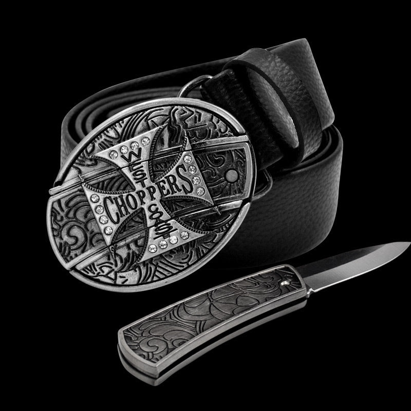 Men's Leather Smooth Buckle Belt Knife - Belts -  Trend Goods