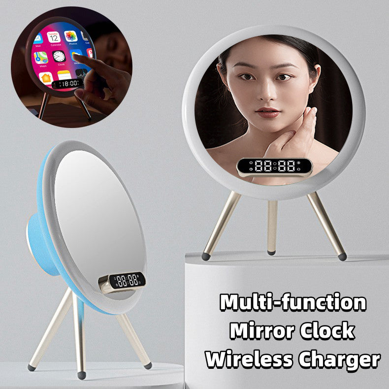 Multi-function LED Mirror Alarm Clock Wireless Charger Bluetooth Speaker - Make-up Mirrors -  Trend Goods