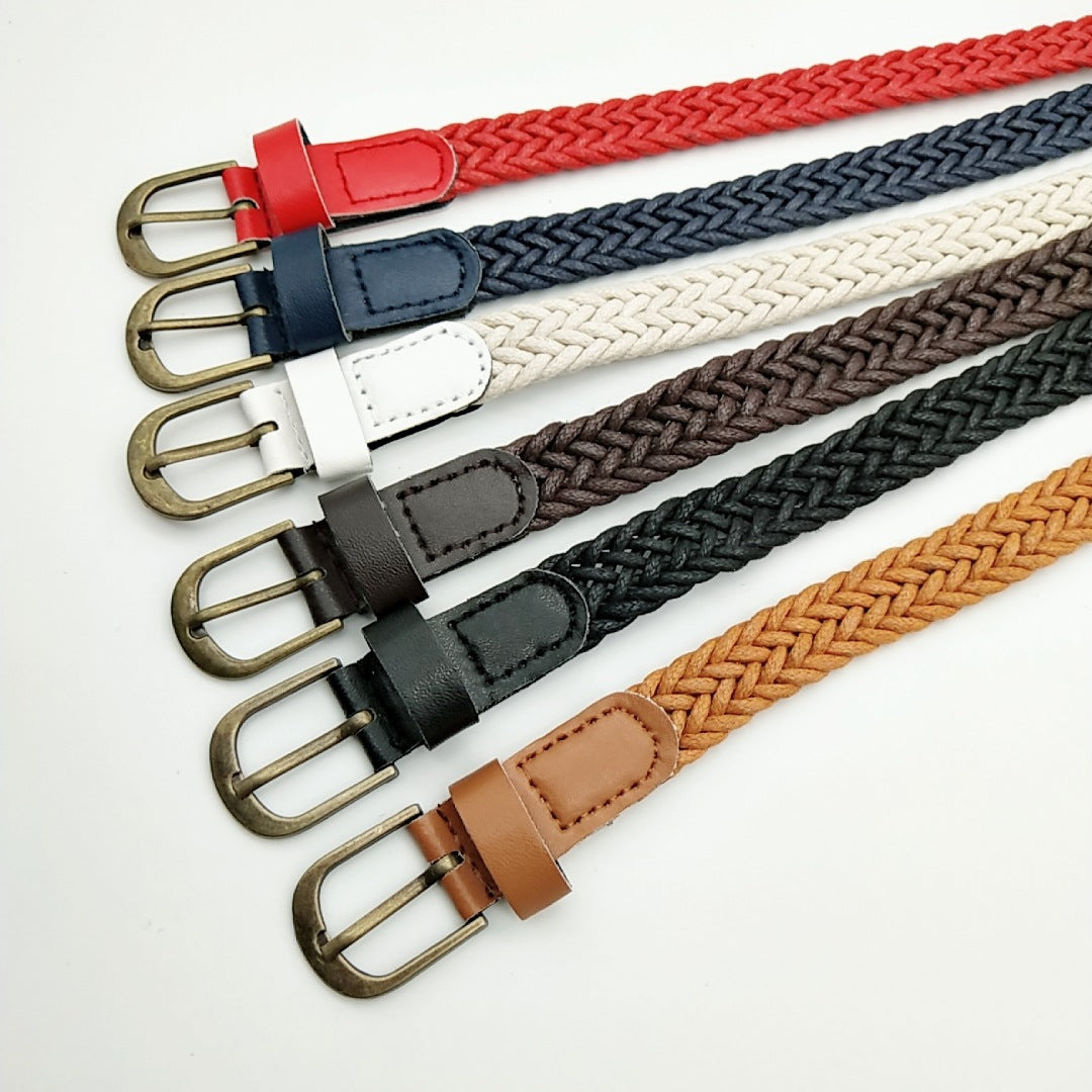 Retro Style Wax Rope Woven Belt Pu Bronze Alloy Pin Buckle - Belts -  Trend Goods