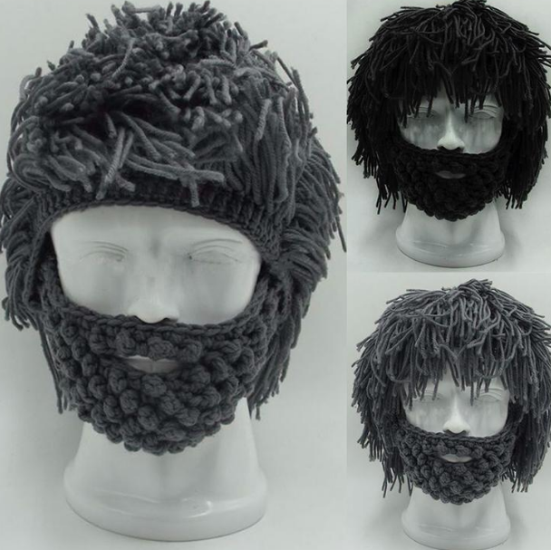 Party spoof knit wool hats beard and wig hats - Knitted Hats -  Trend Goods