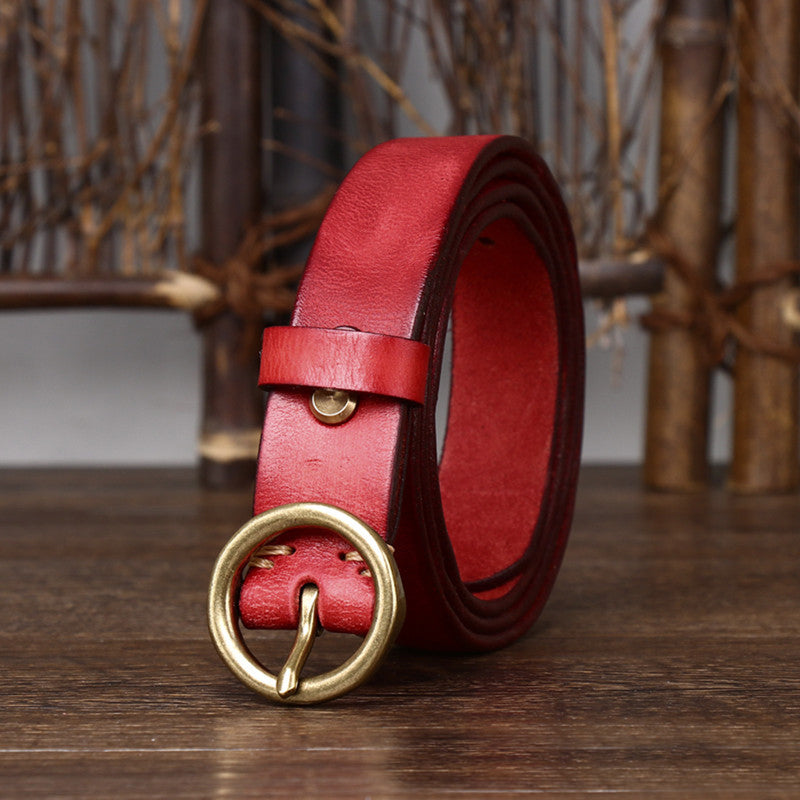 Fashion Leather Jeans Belt With Brass Buckle - Belts -  Trend Goods