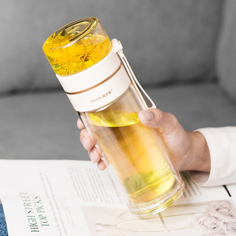 Leakproof Glass Water Bottle With Tea Infuser Filter Tea Separation Double Wall Glass Bottle - Tea Maker -  Trend Goods