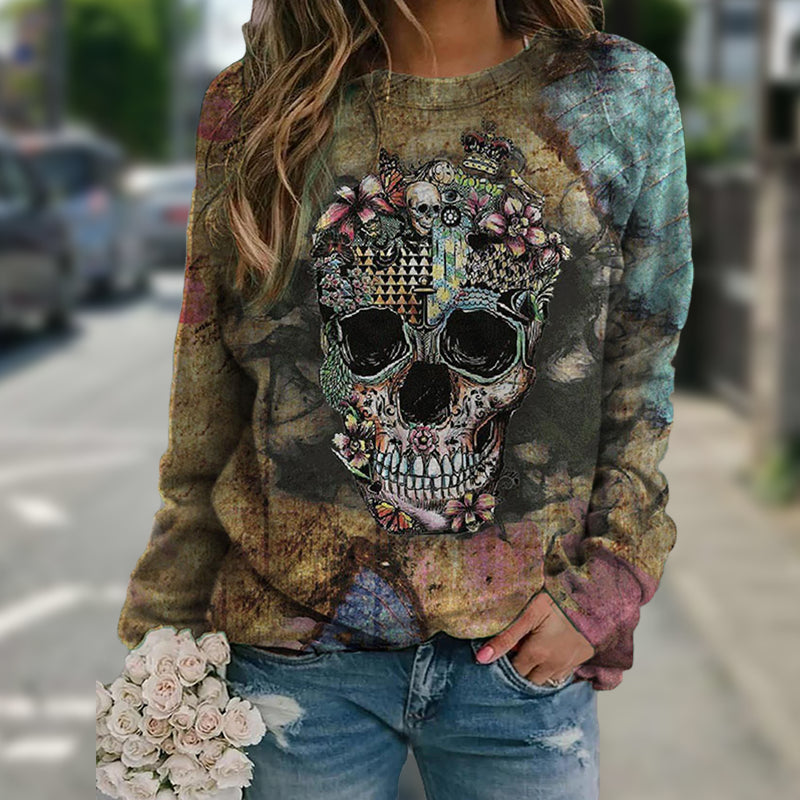 Long sleeve skull print sweatshirt - Sweatshirts -  Trend Goods
