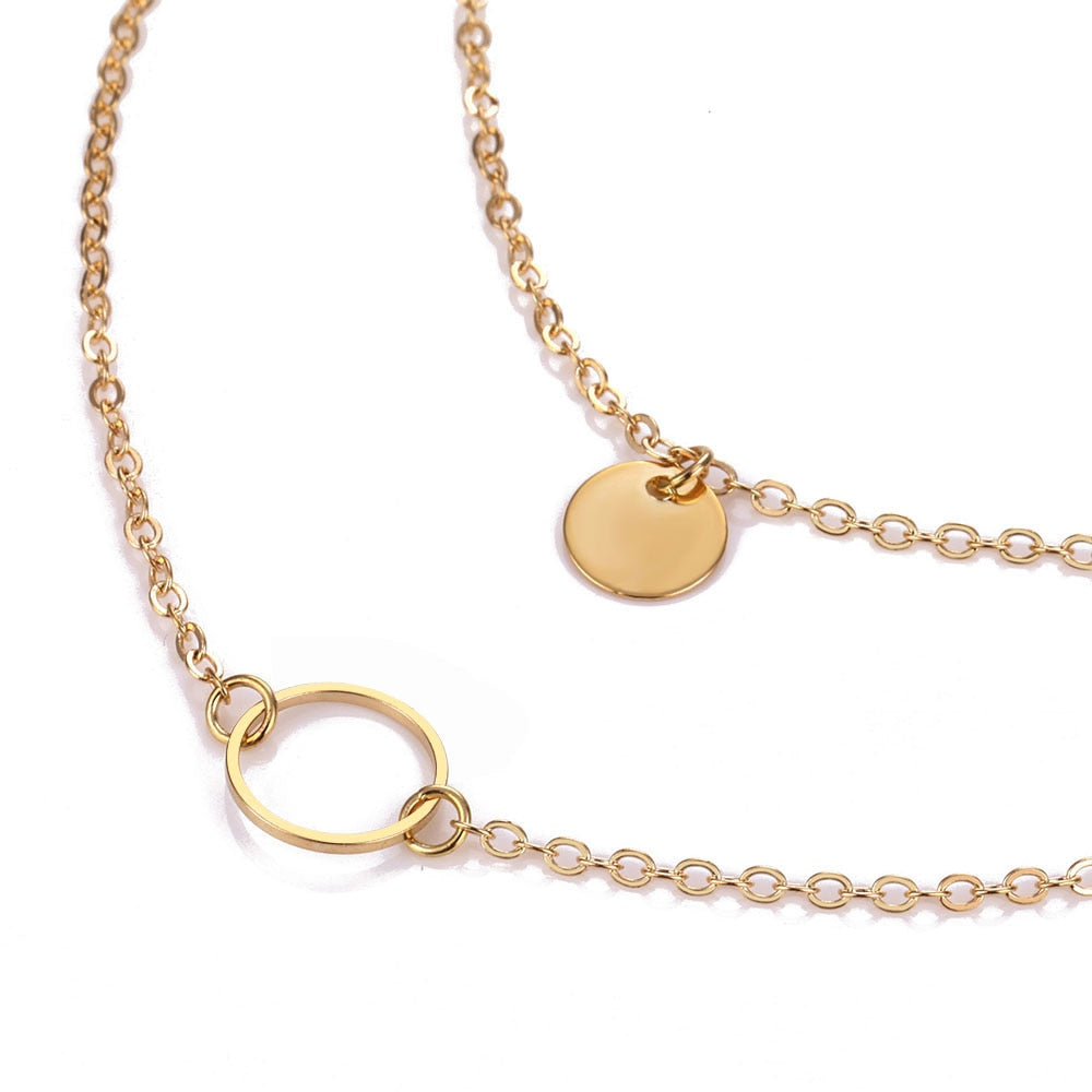 Gold Color Double Layer Round Pendant Necklace - Necklaces -  Trend Goods