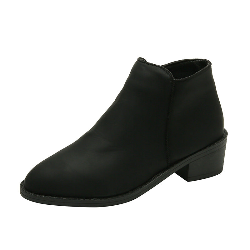 Mid Heel Waterproof Side Zipper Ankle Boots - Boots -  Trend Goods