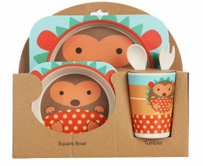 5PCS Children Tableware Set-Five-piece Natural Bamboo Fiber Bowl With Cup Spoon Plate Fork - Baby Tableware -  Trend Goods
