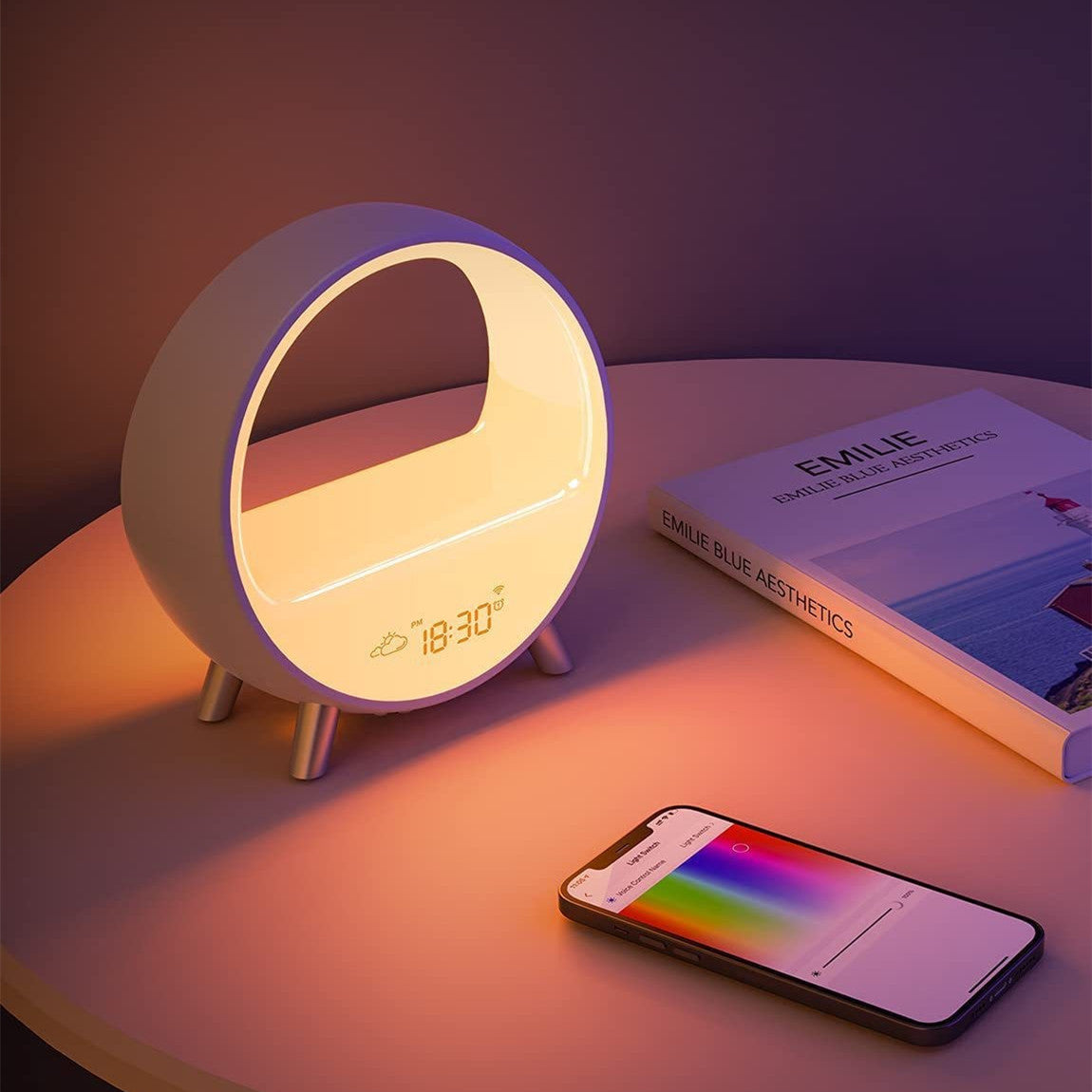 Atmosphere Lamp Bluetooth Speaker Smart Alarm Clock Night Light Wake Up Light Sunrise Sunset Lamp - Ambient Lights -  Trend Goods