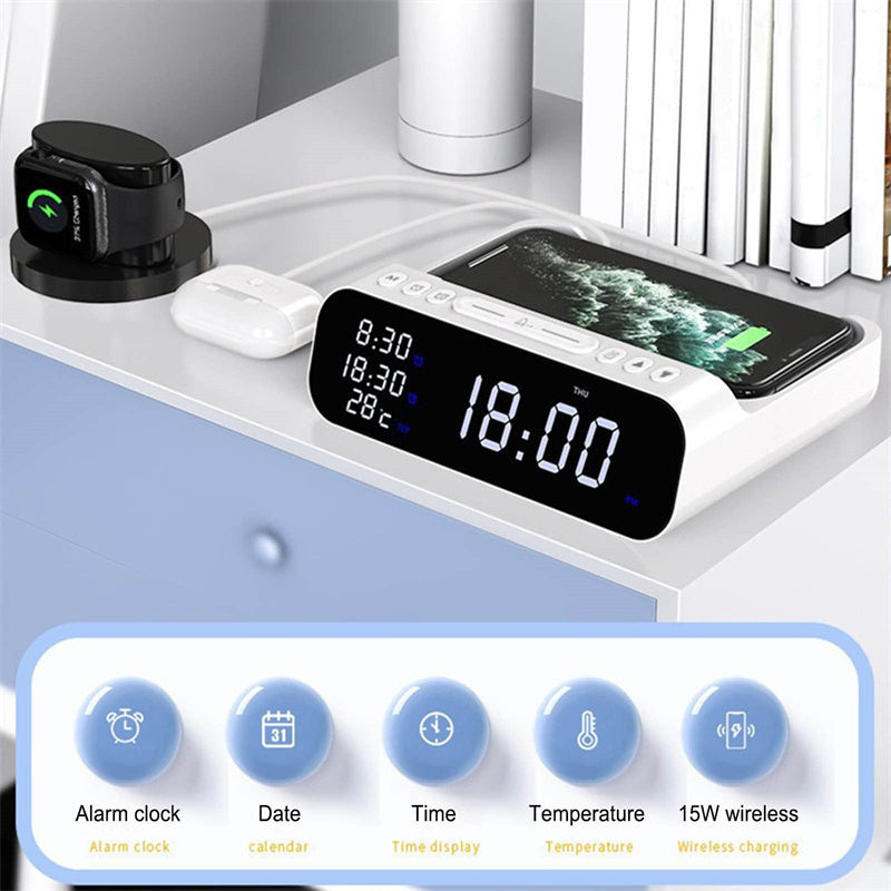 15W Three-in-one Wireless Charger Multi Alarm Clock Thermometer Fast Charging Station - Alarm Clocks -  Trend Goods