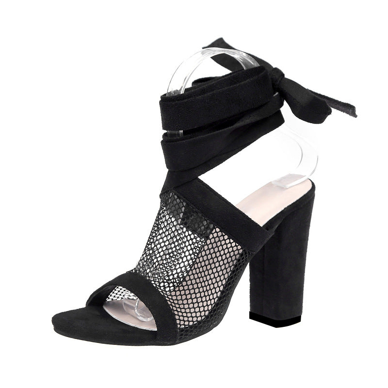 Bandage Flock Cross Strap Lace Up High Heels Sandals - Shoes -  Trend Goods