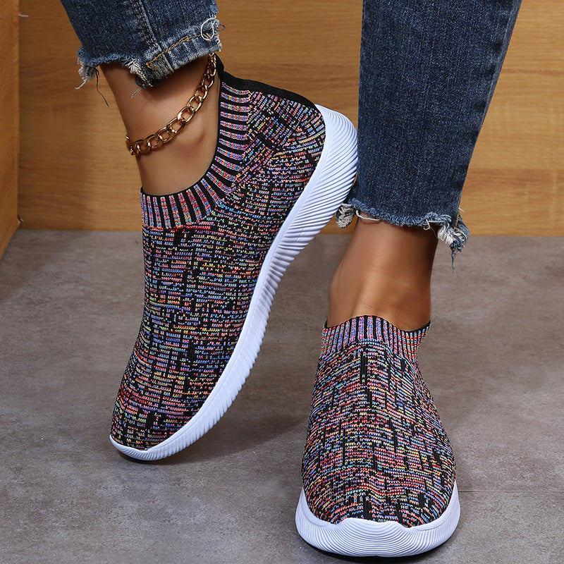 Stripe Knit Sock Shoes Flats Sneakers - Shoes -  Trend Goods