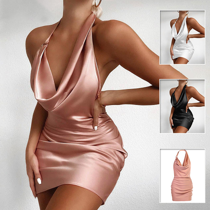 Satin V Neck Backless Mini Sleeveless Summer Party Dress - Dresses -  Trend Goods