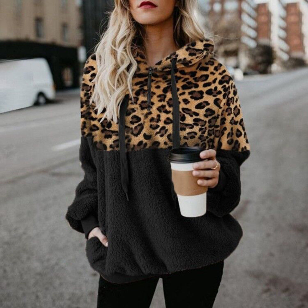 Leopard Print Hooded Sweater Loose Fall Winter Women Hoodies - Hoodies -  Trend Goods