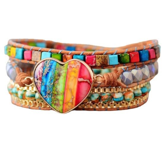 7 Chakra Leather Wrapped Bracelet - Bracelets -  Trend Goods