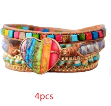 7 Chakra Leather Wrapped Bracelet - Bracelets -  Trend Goods