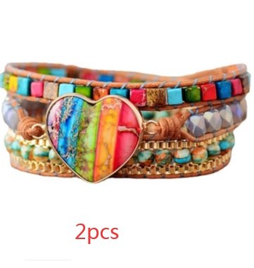 7 Chakra Leather Wrapped Bracelet - Bracelets -  Trend Goods