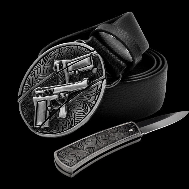 Men's Leather Smooth Buckle Belt Knife - Belts -  Trend Goods