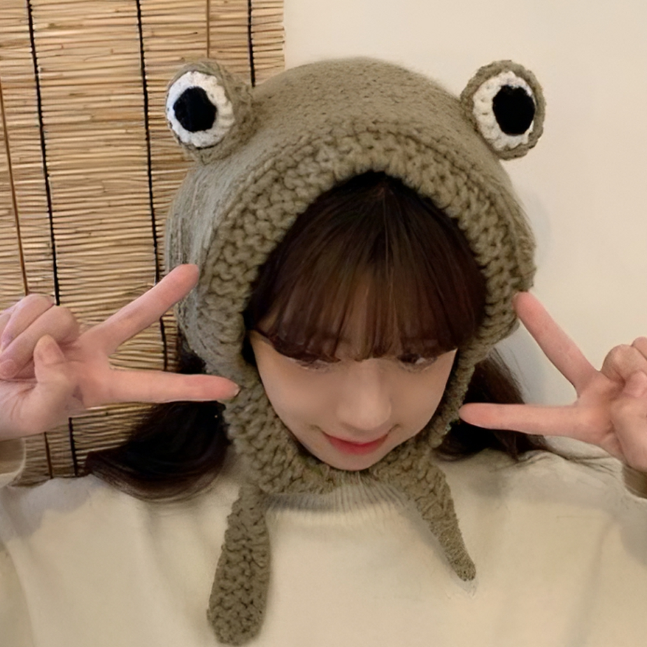 Big eyes frog woolen hat - Hats -  Trend Goods