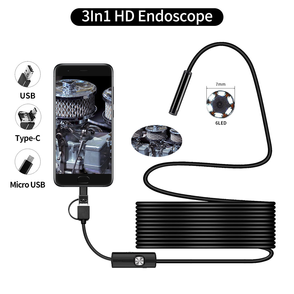 Endoscope 3 In 1 USB Micro USB Type-C Borescope Inspection Camera Waterproof - Mini Camera -  Trend Goods