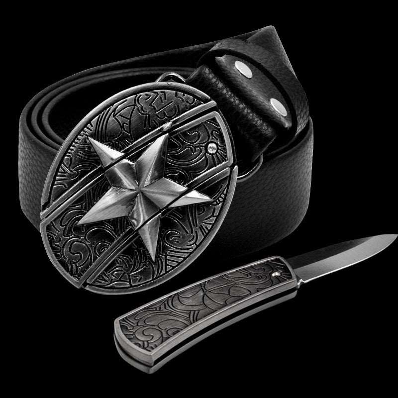 Men's Leather Smooth Buckle Belt Knife - Belts -  Trend Goods