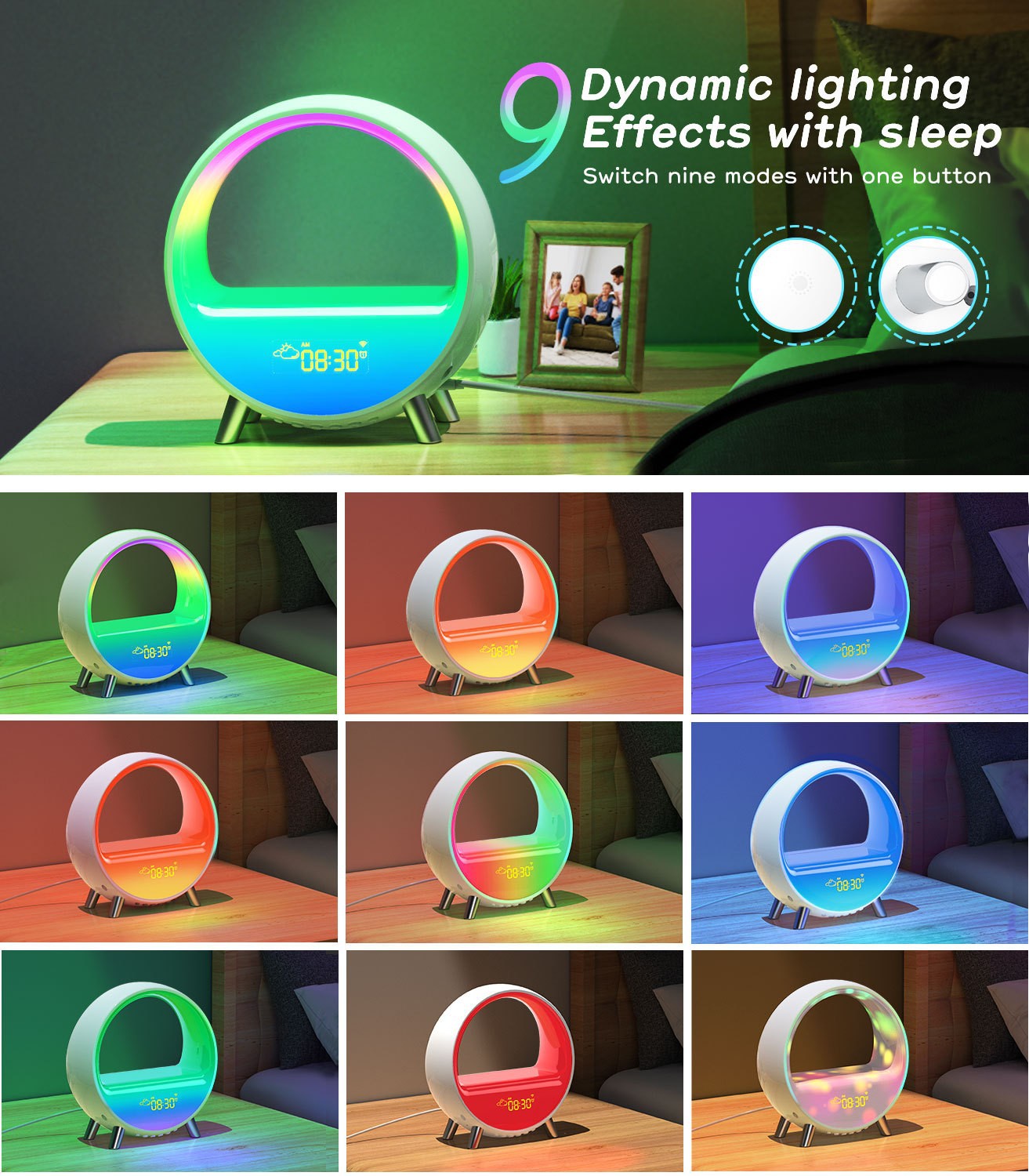 Atmosphere Lamp Bluetooth Speaker Smart Alarm Clock Night Light Wake Up Light Sunrise Sunset Lamp - Ambient Lights -  Trend Goods