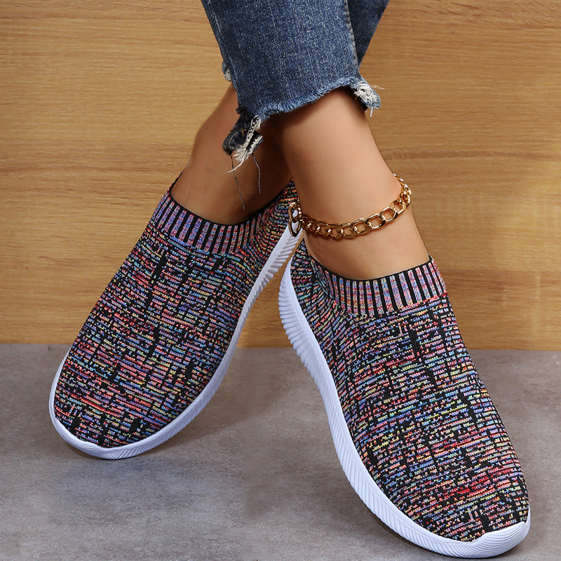 Stripe Knit Sock Shoes Flats Sneakers - Shoes -  Trend Goods