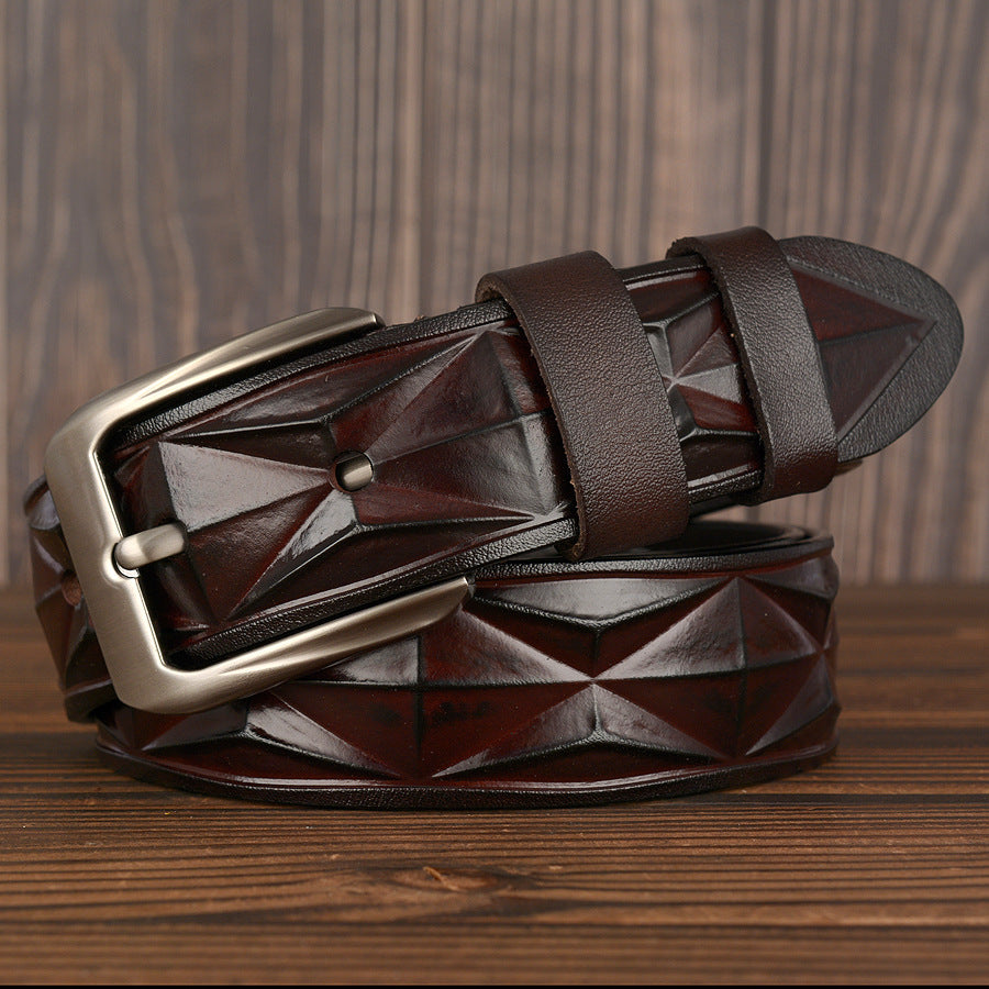 3D craft diamond pattern leather casual belt - Belts -  Trend Goods