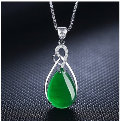 925 Silver Clavicle Necklace Female Green Chalcedony Fashion Agate Emerald Pendant - Necklaces -  Trend Goods