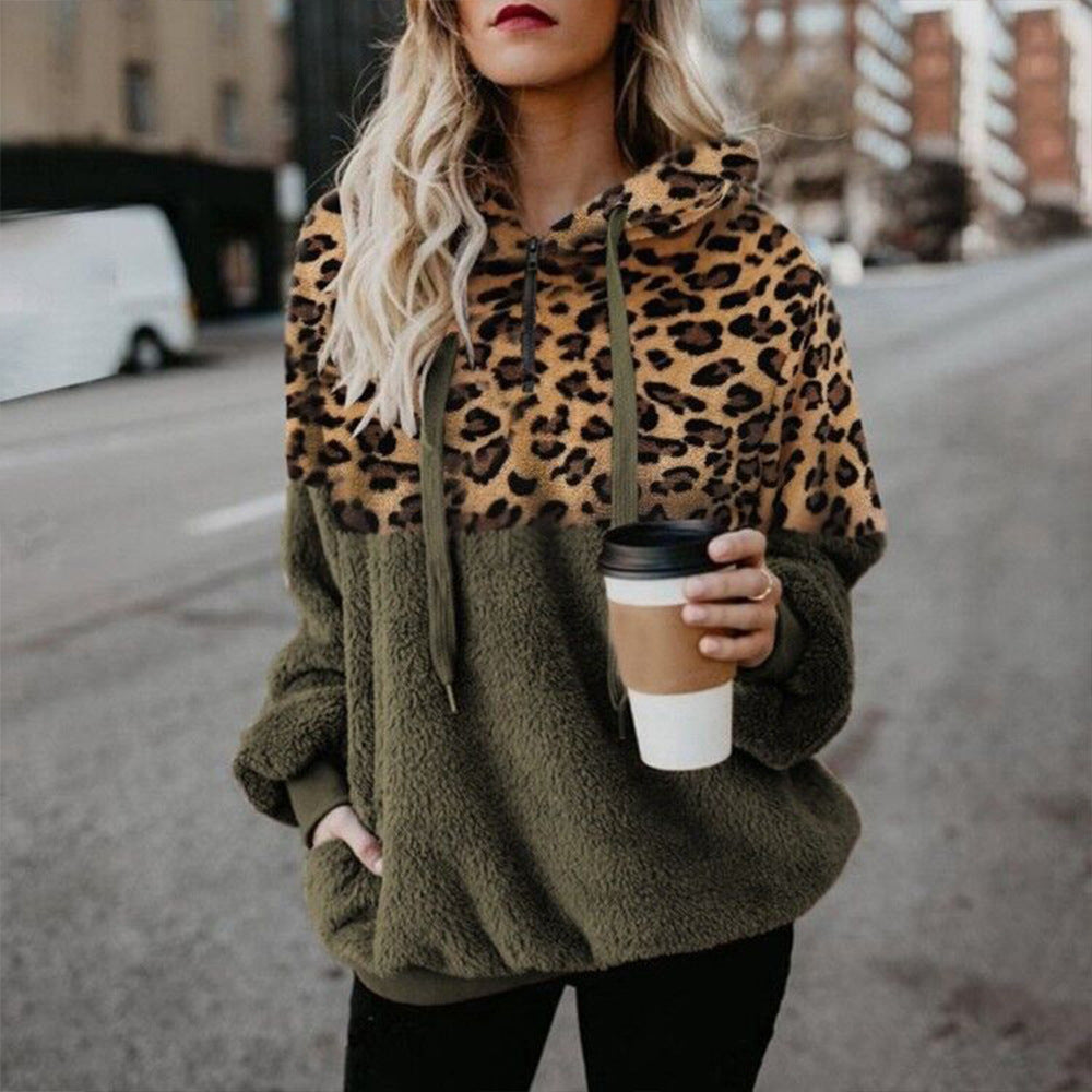 Leopard Print Hooded Sweater Loose Fall Winter Women Hoodies - Hoodies -  Trend Goods