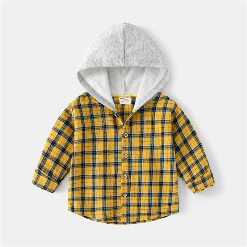 Baby Long-sleeved Plaid Hooded Shirt - Shirts -  Trend Goods