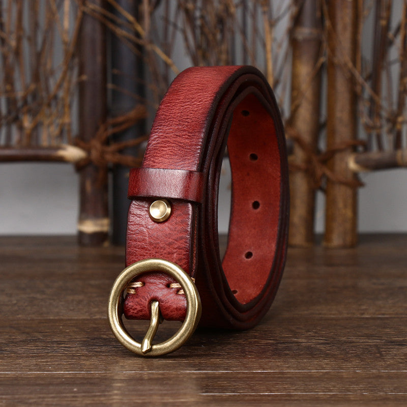 Fashion Leather Jeans Belt With Brass Buckle - Belts -  Trend Goods