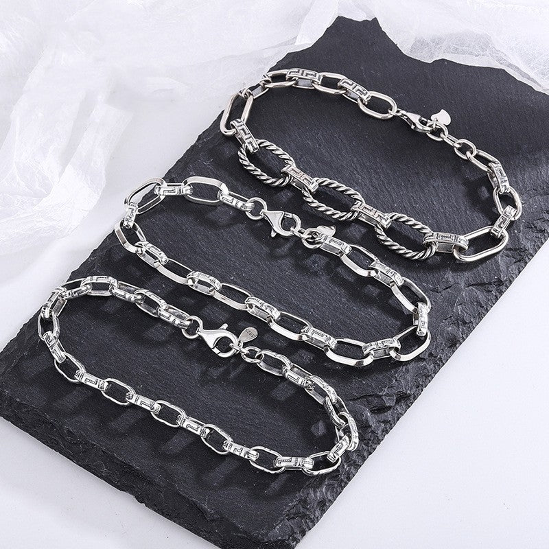 S925 Silver Bracelet Classic Great Wall Print Punk Style - Bracelets -  Trend Goods