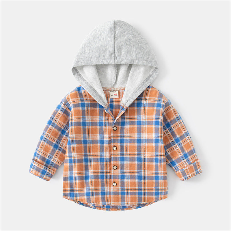 Baby Long-sleeved Plaid Hooded Shirt - Shirts -  Trend Goods