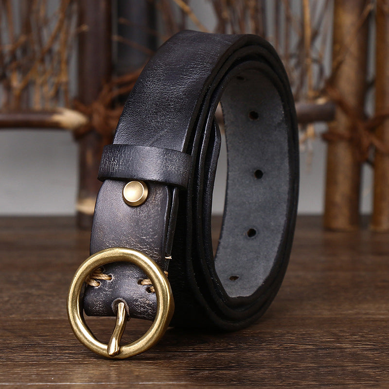 Fashion Leather Jeans Belt With Brass Buckle - Belts -  Trend Goods