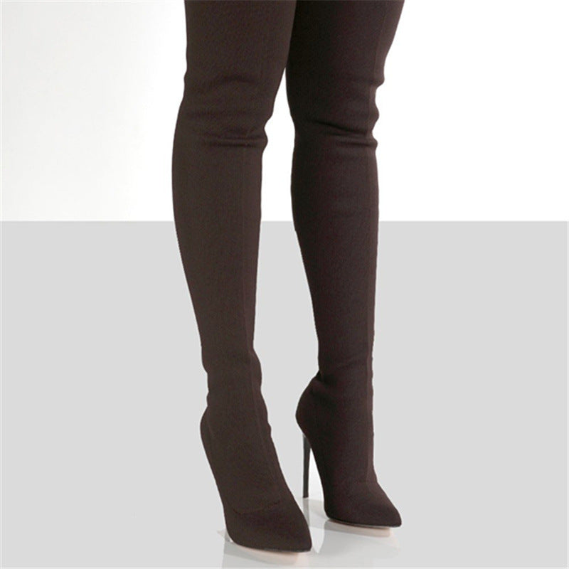 High-Heels Knit Over-the-knee Boots - Boots -  Trend Goods