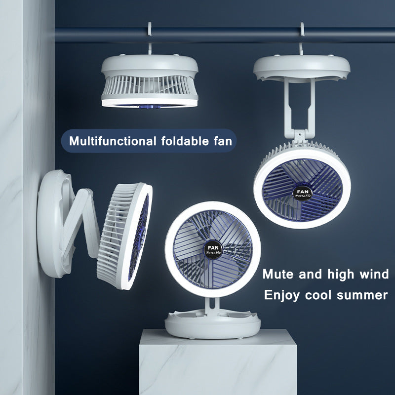 USB Charging Foldable Table Fan Wall Mounted Hanging Ceiling Fan With LED Light 4 Speed Adjustable - Fans -  Trend Goods