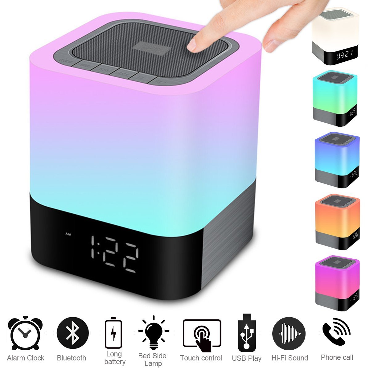 Portable Colorful Alarm Clock Bluetooth Speaker Touch Screen LED Light - Alarm Clocks -  Trend Goods