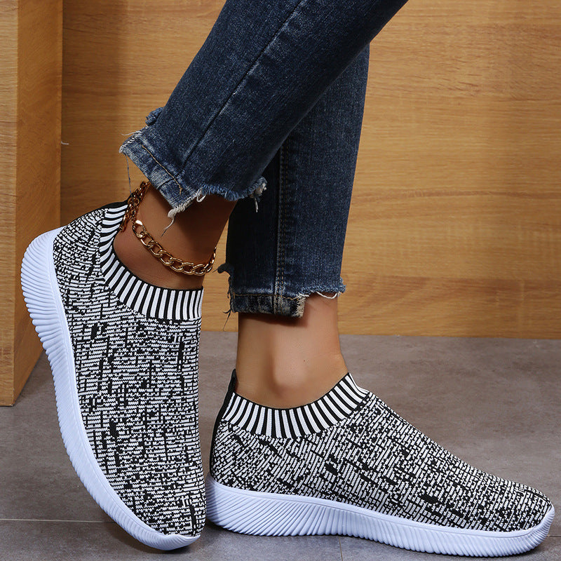 Stripe Knit Sock Shoes Flats Sneakers - Shoes -  Trend Goods