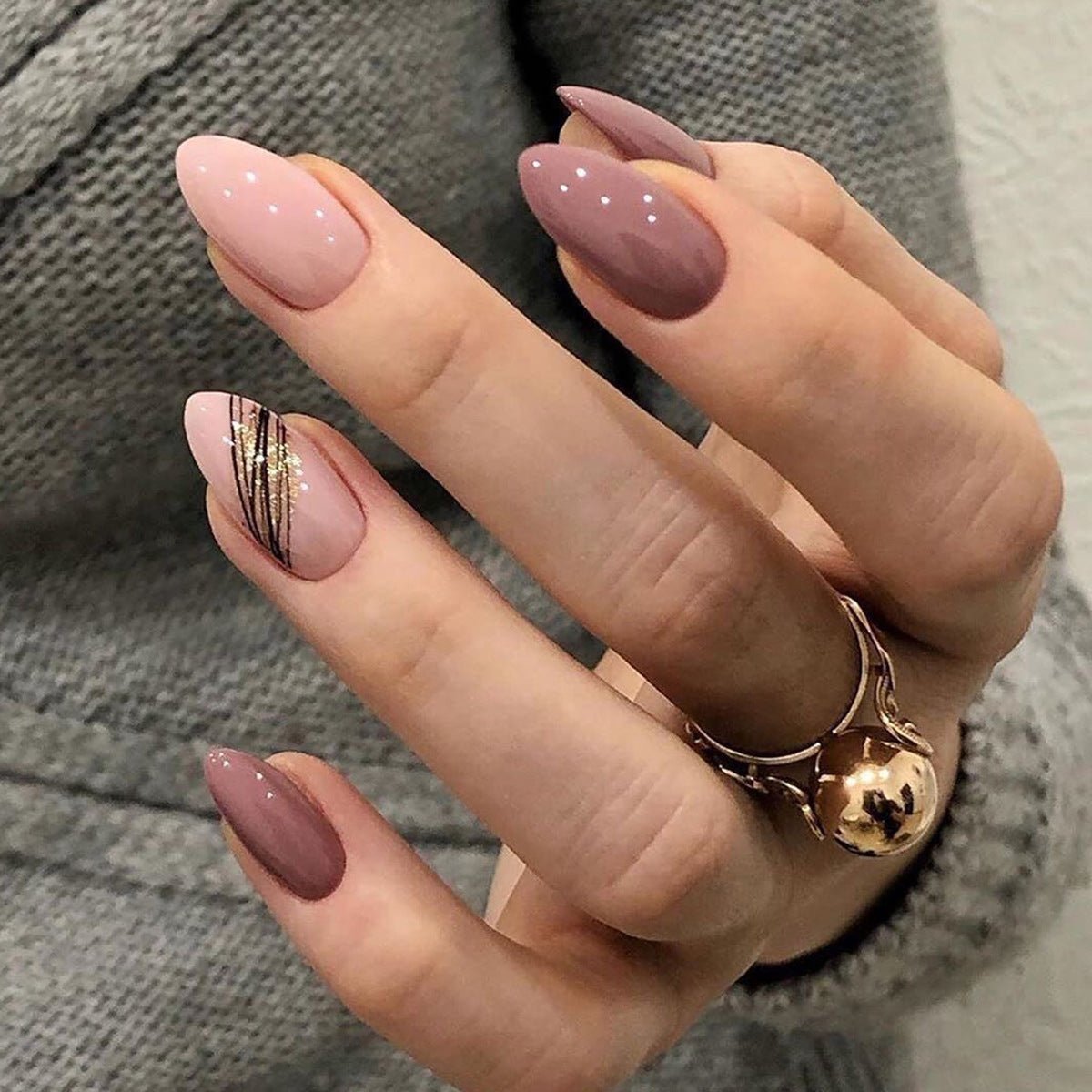 Almond Oblique Gold Thread Wearing Armor Finished Patch Waterproof False Nails - False Nails -  Trend Goods
