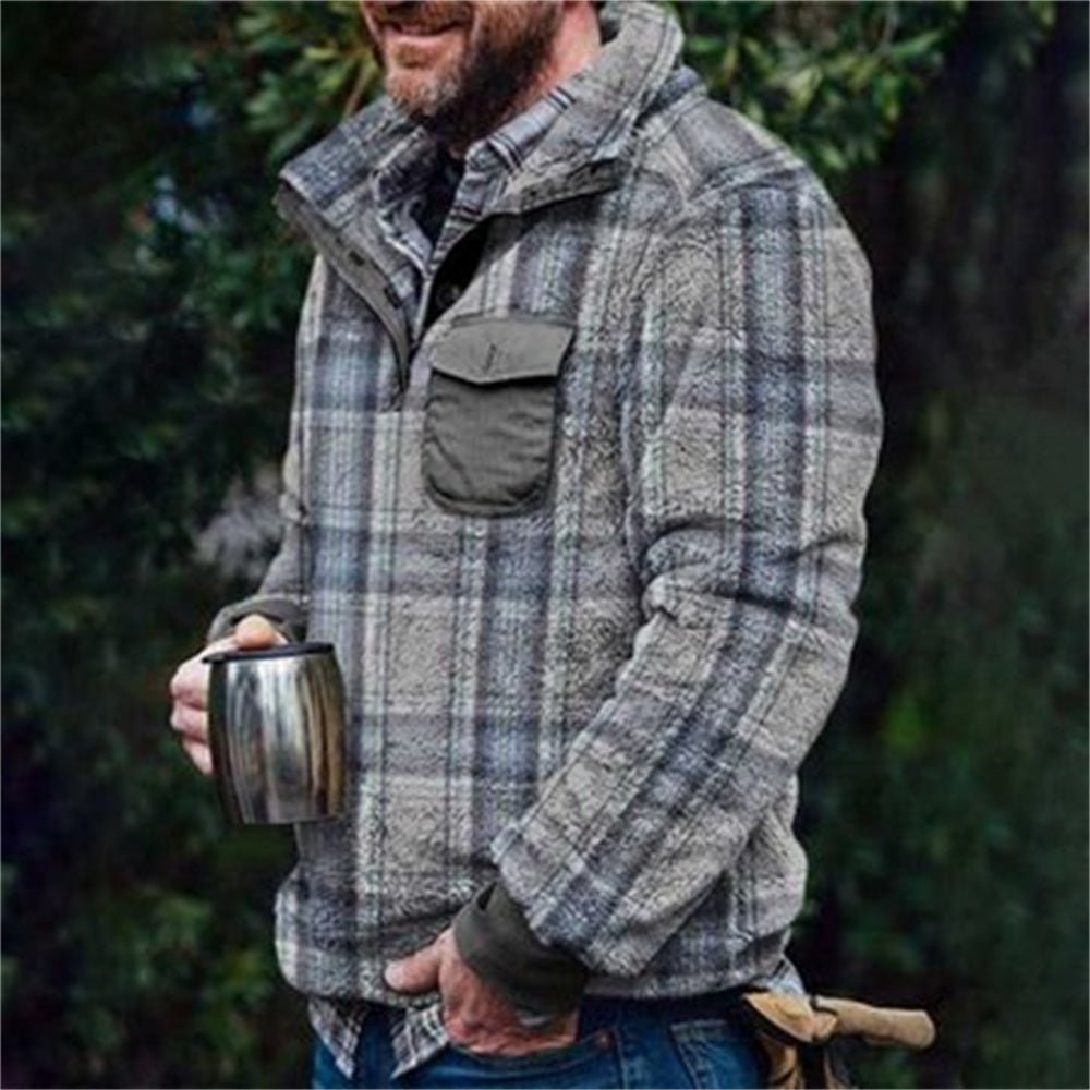 Autumn And Winter Casual Button Pocket Flannel Plush Men's Sweater - Sweaters -  Trend Goods
